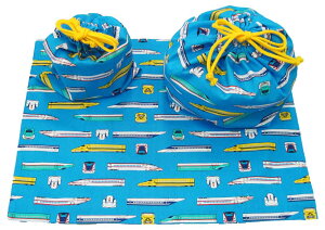 ランチ3点セット ブルー×はやぶさ のぞみ ドクターイエロー柄 ランチセット ランチマット お弁当袋 コップ入れ 保育園 幼稚園 小学校 遠足 お弁当 通園 通学 入園 入学