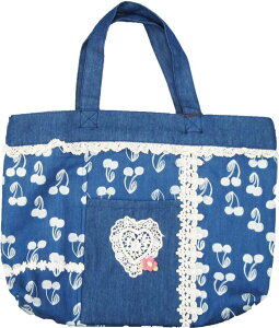 レッスンバッグ(ブルー×チェリー柄)手提げ レッスンバッグ ピアノ スーリー お稽古 サブバッグ 女の子 男の子 通園 幼稚園バッグ 体操服入れ お教室