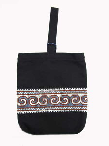 シューズケース 通園 (黒生地に白、茶、グレー幾何学模様クロスステッチ刺繍柄)女の子 男の子 シューズバッグ 子供用 上履き入れ 外履き入れ 稚園 小学校 入園 入幼学 入学式 始業式 終