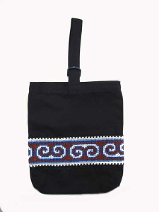 シューズケース 通園 (黒生地に茶、白、紺幾何学模様クロスステッチ刺繍柄)女の子 男の子 シューズバッグ 子供用 上履き入れ 外履き入れ 稚園 小学校 入園 入幼学 入学式 始業式 終業式