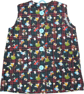 スモック グリーンタータンチェック×アリス柄  袖なしスモック キッズスモック 子供用スモック お絵かき 保育園 幼稚園 お稽古 入園 入学 ロリポップ