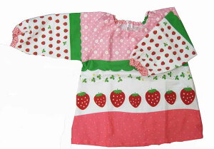 スモック ピンク×大きいいちご柄  綿100%  長袖キッズスモック 子供用スモック お絵かき 保育園 幼稚園 お稽古 入園 入学 ロリポップ