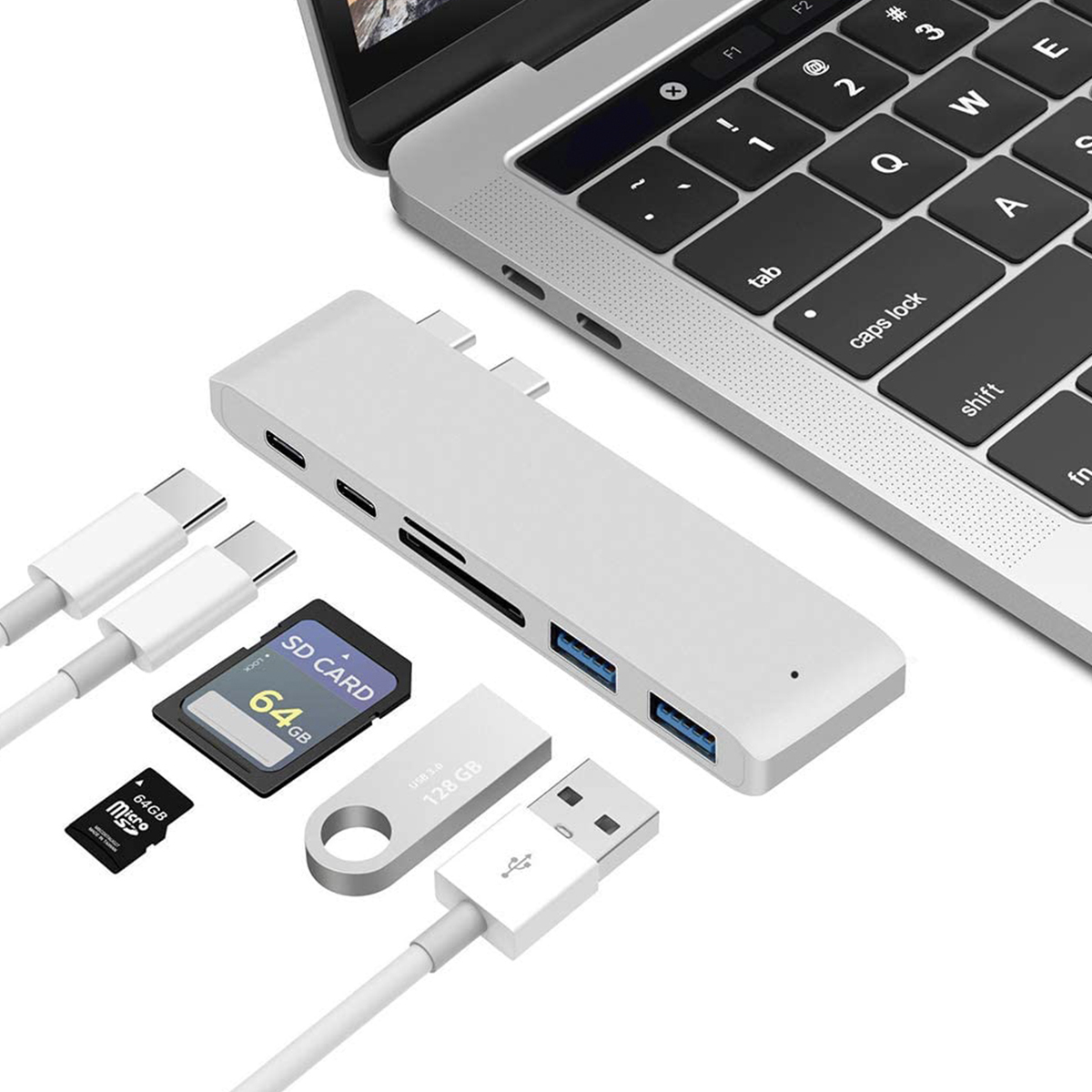 【楽天市場】6in1 一体型 MacBookハブ USB Type C ハブ MacBook Pro/Air 多機能 Hub Thunderbolt  3 ポート/USB3.0 ポート/SD/MicroSDカードスロットタイプC 変換 アダプタMacBook Pro ...