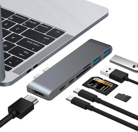 7in1 MacBook Pro USB ハブ M1 M2 M3 MacBook Air usbハブ 変換アダプター USB-Cハブ type-c カードリーダー タイプc変換アダプター Mac HDMI 1ポート USBC 2ポート USB 3.0×1,USB2.0×1, SDカード 1ポート microSDカード 4K対応　急速充電 データ転送 アルミ合金