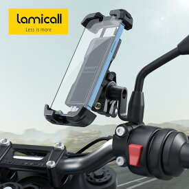【1年保証】バイク スマホホルダー 原付 ミラーマウント付き 片手操作 Lamicall 簡単取付 バイク用 オートバイ スマートフォンホルダー 固定 携帯ホルダー ケータイ ドライブ 360度回転 落下防止 iPhone 15 pro 14 Plus pro promax 14mini 13 XS Max