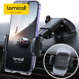 【1年保証】車載スマホホルダー 2way ダッシュボード 吸盤 2in1 粘着 エアコン 吹き出し口 Lamicall 車用 スマホ 固定 ルーバー アイホン アクリル 金属製 スマートフォン 携帯 車 360°回転 手帳型ケース対応 iPhone 15 14 plus pro promax 13 12 Android