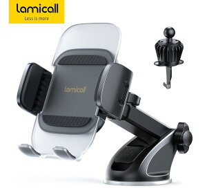【1年保証】Lamicall 公式 車載スマホホルダー 2way ダッシュボード 車載ホルダー 吸盤 2in1 粘着 エアコン 吹き出し口 Lamicall 車用 スマホ 固定 ルーバー アイホン 携帯 車 360°回転 手帳型ケース