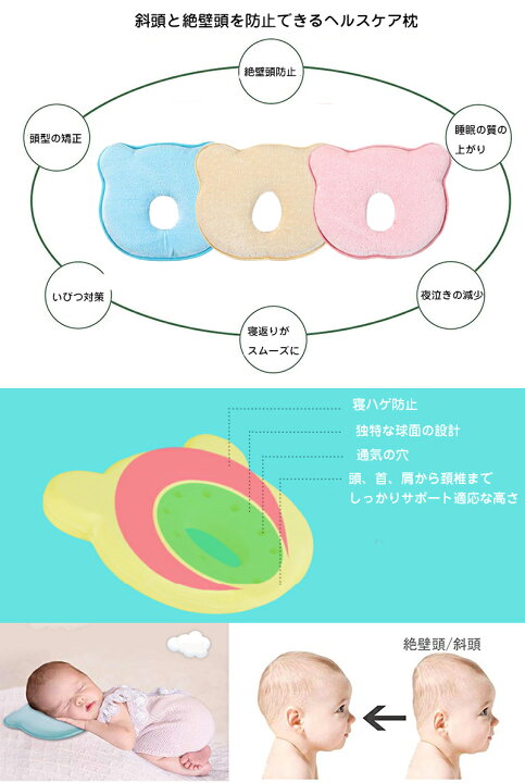 楽天市場 即納 ベビーまくら 赤ちゃん 枕 ドーナツ枕 ベビーピロー 絶壁防止枕 新生児 睡眠サポート 枕カバー付 絶壁頭 低反発 寝姿を矯正 頭の形 矯正枕 変形対策 寝ハゲ対策 寝返り 向き癖防止 シェーピングメモリフォーム 通気 赤ちゃん 枕 男女兼用 クマさん出産祝い