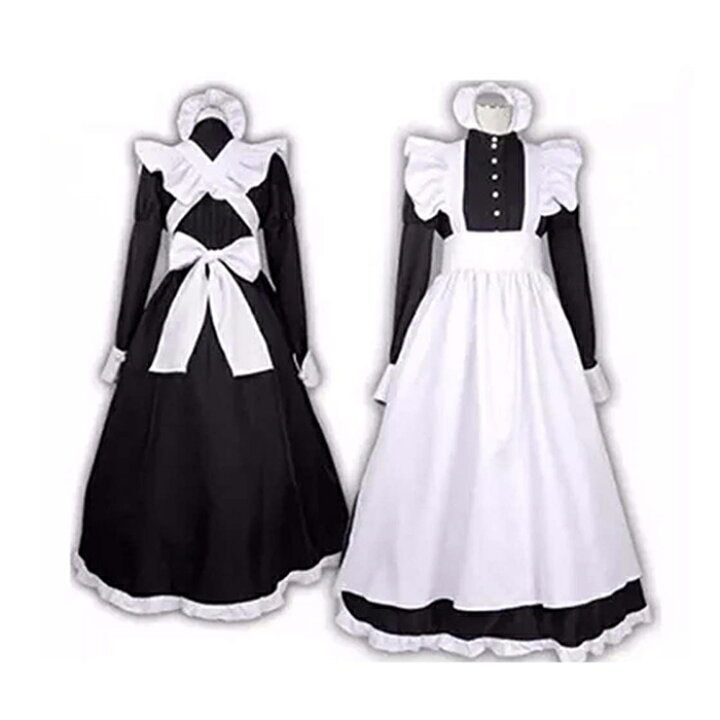 楽天市場 メイド服 ロング コスプレ衣装 メイド イギリス風 フリル クラシカル 黒 ブラック 3点セット ロングワンピース エプロン カチューシャ コスチューム ハロウィン レディース メンズ 可愛い ゴスロリ 萌えロリータ 送料無料 Modanic