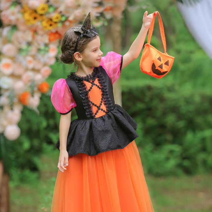 楽天市場 ハロウィン衣装 女の子 ドレス ワンピース 子供ワンピース プリンセスワンピース プリセンス 可愛い コスプレ衣装 ハロウイン変装 プリンセス コスチューム キッズドレス ワンピース コスプレ衣装 ドレス ハロウィン 女の子 かぼちゃ 3点セット Modanic