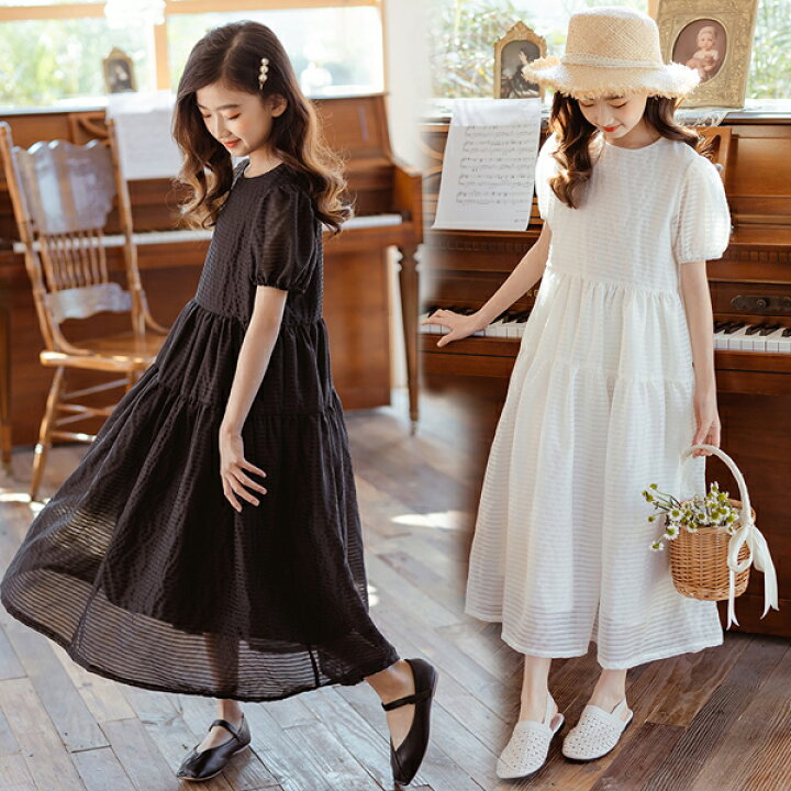 楽天市場 子供服 ワンピース キッズ ロングワンピース Aライン 半袖 オールインワン クールネック 薄手 夏服 涼しい 子ども服 双子 白ワンピース ゆったり 誕生日 結婚式 韓国子供服 ワンピース キッズ Modanic