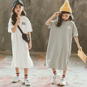 キッズ 女の子 ワンピース ママ 娘さん 半袖 ロングワンピース ロングTシャツ スリット入り キッズワンピース Tシャツ ママサイズ ミモレワンピース キッズ 子供服 レディースワンピース 大
