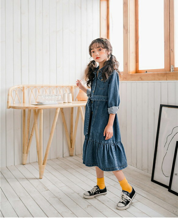 楽天市場 デニムワンピース ロング キッズ ワンピース デニム フレアワンピース ウエストベスト 長袖 ワンピース 子供服 女の子 ワンピース デニム ミモレ丈ワンピース 春 秋 キッズワンピース ベルト付き 1 165cm 通学 お出かけ 旅行 Modanic