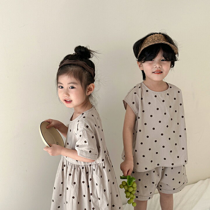 楽天市場】セットアップ ドット 水玉 韓国 子供服 お揃い コーデ 上下  