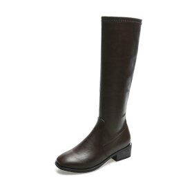 【15日限定10％OFFクーポン】ロングブーツ レディース ジョッキーブーツ ニーハイブーツ チャンキーヒール 4cm ローヒール フラット 膝丈 長靴 シューズ 疲れない 歩きやすい 美脚 太ヒール 春 秋 冬 サイドジップ 通勤 通学 コスプレ靴 コスプレブーツ ストレッチ 長ブーツ