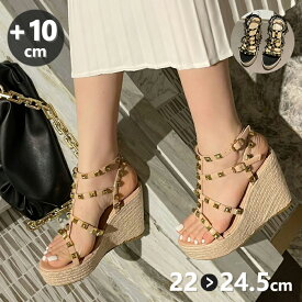 【20日限定10％OFFクーポン】厚底サンダル スタッズ付き レディース 10cmヒール ウェッジソール ハイヒール グラディエーター 疲れない かわいい 軽い シューズ 靴 ジュートサンダル 春 夏 韓国 アンクルストラップ サマーサンダル 歩きやすい キラキラ 美脚 旅行 ライブ