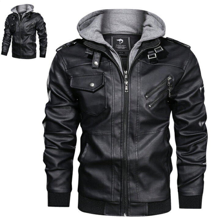 楽天市場】ライダースジャケット メンズ PUレザージャケット フード  