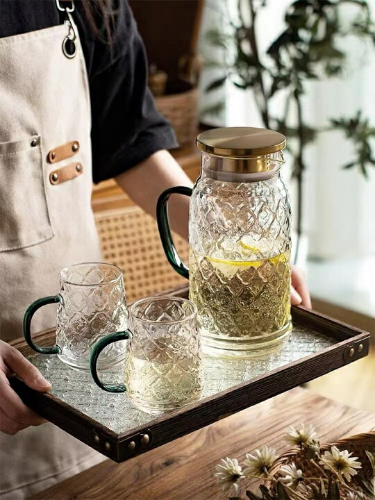 ガラス ピッチャー 耐熱 ポット 花茶 冷茶 ウォーター おしゃれ 麦茶 ガラスピッチャー 1500ml 洗いやすい ジャグ 水差し アイスティー ジュース フレーバーウォーター 麦茶ポット 冷水筒 食洗器対応 冷茶ポット スリム