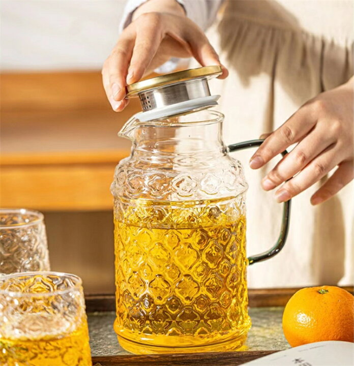 楽天市場 ガラス ピッチャー 耐熱 ウォーター アイスティー 花茶 ジュース フレーバーウォーター 麦茶 ポット 耐熱 ガラスピッチャー おしゃれ スリム 水差し 洗いやすい 麦茶ポット 冷茶ポット アイスティー 冷茶 ジャグ 冷水筒 食洗器対応 1500ml L広場 楽天市場店
