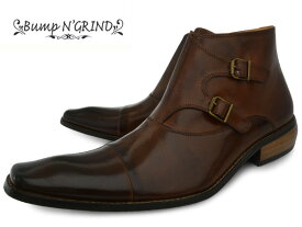 Bump N' GRIND 2804 CAMEL バンプ アンド グラインド メンズ ダブルモンク ブーツ サイドジップ 本革 ロングノーズ ビジネスシューズ 革靴 紳士靴 キャメル BG-2804 CAMEL 茶 ドレスシューズ