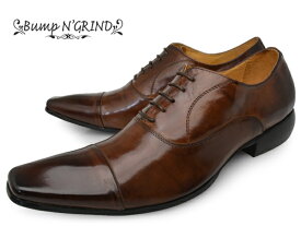 Bump N' GRIND バンプアンドグラインド メンズ ビジネスシューズ 本革 ロングノーズ スクエアトゥ ストレートチップ 内羽根 革靴 紳士靴 キャメル BG-6031 CAMEL ドレスシューズ 就活 靴 くつ 送料無料 ロンプシュー