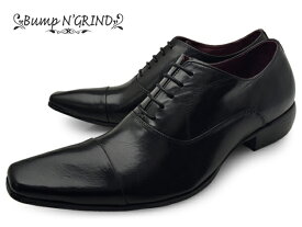 Bump N' GRIND バンプ アンド グラインド メンズ ビジネスシューズ 本革 ロングノーズ スクエアトゥ ストレートチップ 内羽根 革靴 紳士靴 ブラック BG-6031 BLACK 黒 ドレスシューズ 就活 靴 くつ 送料無料 ロンプシュー