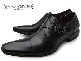 Bump N' GRIND バンプ アンド グラインド メンズ ビジネスシューズ 本革 ロングノーズ スクエアトゥ ストレートチップ モンク 革靴 紳士靴 ブラック BG-6032 BLACK ドレスシューズ 送料無料 就活 靴 くつ ロンプシュー