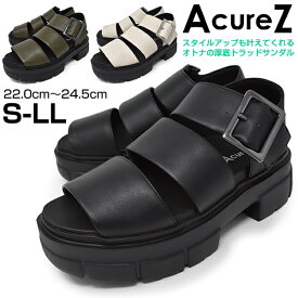サンダル レディース ベルト ストラップ カジュアル 幅広 3E EEE かかと付き 厚底 痛くない 軽量【AcureZ】10265 アキュアーズ アシックス商事 歩きやすい 履きやすい 新生活 卒業式