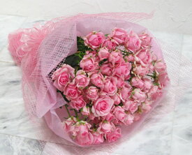 スプレー咲きの淡いピンク色バラ10本を花束にして　カスミソウ入れて　ミニバラ　生花　花束　誕生日　お祝い　記念日　フラワーギフト　バラ