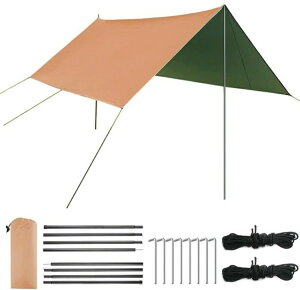 【早い者勝ち★先着10名:600円Offクーポン】防水タープ キャンプ 天幕シェード アウトドア タープ ポール付き サンシェルター 日除け 遮熱 遮光 収納袋付き 多機能 軽量 3×3m 2-6人用 キャンプ