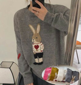 レディースニットセーター 可愛いセーター レディーストップス 長袖 カジュアル風 秋物 秋冬 セーター ゆったり ふんわり 普段着 キュート ウサギ柄 うさぎ カットソ ニットウェア 兎