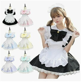メイド服 コスプレ 萌え コンカフェ メイド 定番 ショート丈 可愛い レース メイドコスチューム 5点セット ロリータ ワンピース レディース 女装 ハロウィーン 大きいサイズ メンズ