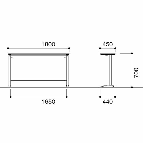 ラウンジテーブル角型幅1800mm×奥行450mmオフィス国産スリムカウンター会議室待合室喫煙室HD-1845K