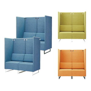 【法人限定】 パネル付 ソファ 2人掛け ファミレス席 集中ブース オレンジ ブルー イエローグリーン 個別ブース ボックス席 ロビーチェア 長椅子 2人用 LDP-C2