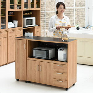 【最大1万円クーポン10/24-27】 キッチンカウンター キッチンボード 120 幅 コンセント付き レンジ台 キッチン収納 食器棚 カウンター 引き出し 付き キャスター付き 送料無料 FAP-0030SET-NABK