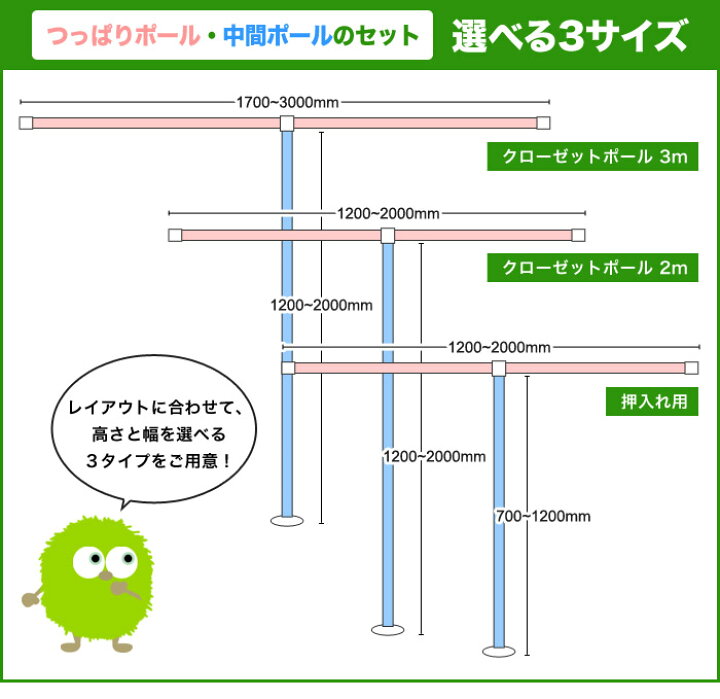 楽天市場 最大400円クーポン11 5 10時迄 クローゼットポール 2m 幅 高さ 伸縮式 ワンロック 簡単設置 アルミ ステンレス 押入れ クローゼット 洗面所 バスルーム コートハンガー つっぱり棒 調節 M51 Lookit オフィス家具 インテリア