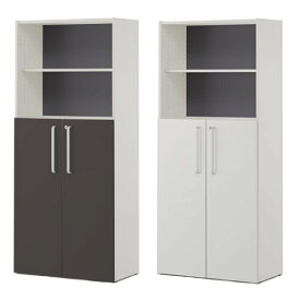 【P5倍11/15 13-15時&最大1万円クーポン11/14-16】 【法人限定】 書庫 5段 両開き書庫 オープン書庫 本棚 書類棚 キャビネット シェルフ 木製 ホワイト グレー 鍵付 収納庫 ファイル 書類収納 おしゃれ SHWHS3-LD