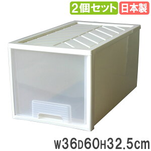 【P5倍10/25 13-15時&最大1万円クーポン10/24-27】 収納ボックス ファインテナー 深型 2個セット 幅36×奥行60×高さ32.5cm 収納ケース 引き出し プラスチックケース シンプル 完成品 インテリア 4907556-
