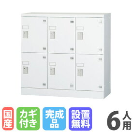【P5倍1/15 13-15時&最大1万円クーポン1/9-15】 【搬入設置無料】6人用ロッカー 3列2段 窓なし シリンダー錠 鍵付き ロッカー 保管 浅型 更衣室 靴箱 シューズロッカー 日本製 国産 収納 H880 GLK-S6S