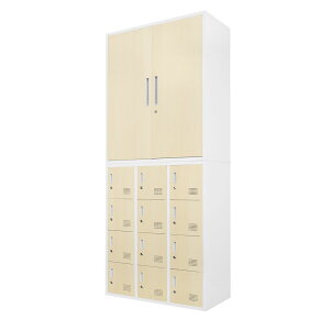 書庫 セット 両開き ロッカー 12人用 鍵付き シューズロッカー スチール書庫 本棚 書棚 A4 ファイル 連結 おしゃれ 木目 幅900×奥行400×高さ1050mm FH-R12-C ルキット オフィス家具 インテリア