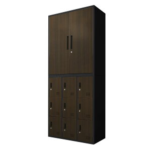 書庫 セット 両開き ロッカー 9人用 鍵付き シューズロッカー スチール書庫 本棚 書棚 A4 ファイル 棚 連結 おしゃれ 木目 幅900×奥行400×高さ1050mm FH-R9-C ルキット オフィス家具 インテリア