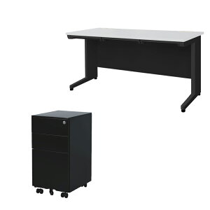 オフィスデスク デスクワゴン セット 幅1400×奥行700mm スリム ブラック ワークデスク パソコンデスク 平机 ワゴン 袖机 3段 黒 収納 おしゃれ LHD-147B-ESW-S3 LOOKIT オフィス家具 インテリア