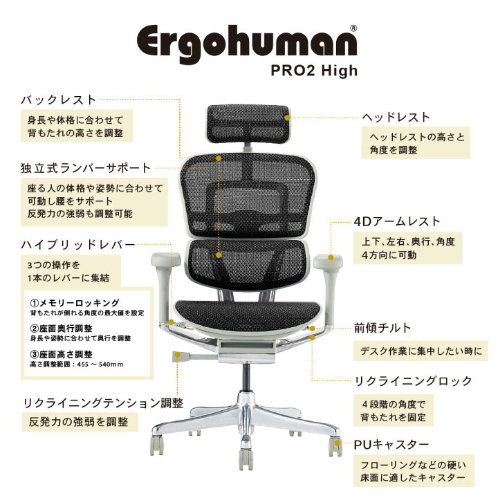楽天市場】エルゴヒューマンプロ2 Ergohuman Pro2 ハイタイプ オフィス 