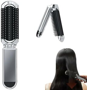 ヘアブラシ レディース 人気 折りたたみブラシ 鏡付き 折りたたみヘアブラシ ヘアケア コンパクト ポータブル 旅行 アウトドア 通勤 通学など 銀色