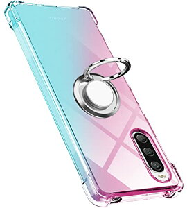 Xperia 10 V ケース リング TPU 薄型 軽量 シリコン グラデーション 耐衝撃 指紋防止 車載ホルダー防塵 一体型 人気 携帯カバー (ピンクグリーン) 送料無料