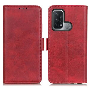 OPPO Reno5 A ケース 手帳型 オッポ リノ5 A カバー 高級PUレザー シンプル 手帳型ケース 耐摩擦 サイドマグネット式 カード収納 大容量 3枚 横置きスタンド機能 耐衝撃 レッド 送料無料