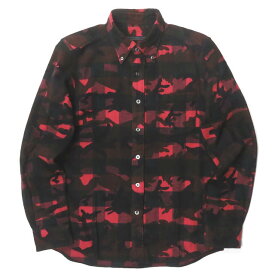 SOPHNET. ソフネット 日本製 CAMOUFLAGE OVER PRINT FLANNEL CHECK B.D SHIRT カモフラージュオーバープリントフランネルチェックBDシャツ SOPH-156010 S レッド 長袖 トップス【中古】【SOPHNET.】