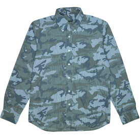 SOPHNET. ソフネット 17SS 日本製 CAMOUFLAGE OVER PRINT L/S B.D SHIRT カモフラージュオーバープリントBDシャツ SOPH-170063 M NAVY STRIPE 長袖 迷彩 ボタンダウン ストライプ トップス【中古】【SOPHNET.】