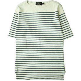 RRL ダブルアールエル BORDER BOATNECK TEE ボーダーボートネックTシャツ XS ブルー/ナチュラル Double RL 五分袖 トップス【中古】【RRL】