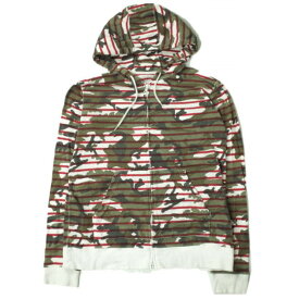 SOPHNET. ソフネット 日本製 CAMOUFLAGE OVER PRINT PANEL BORDER ZIP UP PARKA カモフラージュオーバープリントパネルボーダージップアップパーカー SOPH-140035 L RED スウェット 迷彩 トップス【中古】【SOPHNET.】